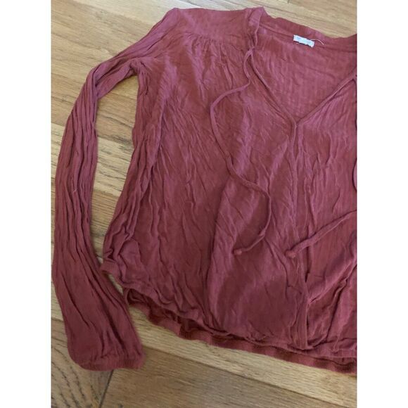 Mason & Belle Women's Rust Long Sleeve Crinkle v-neck rayon Blouse Size Large - Picture 2 of 8